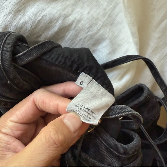 ULLA JOHNSON washed black cotton denim straight leg cropped overalls - Picture 7 of 7